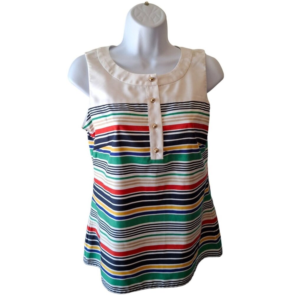 Banana Republic Blouse XS Multicolor Striped Sleeveless Gold Buttons Y2K Travel